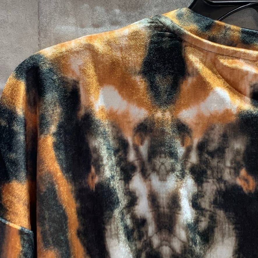 TOPSHOP Orange Tie Dye Long Sleeve Velour Crop Sweatshirt Stretch Top SZ 2