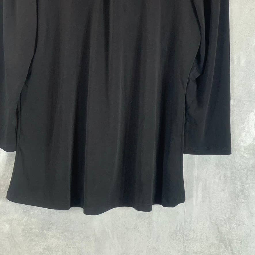 NY COLLECTION Women's Black Rhinestone Embellished 3/4 Sleeve Knit Crepe Top SZL