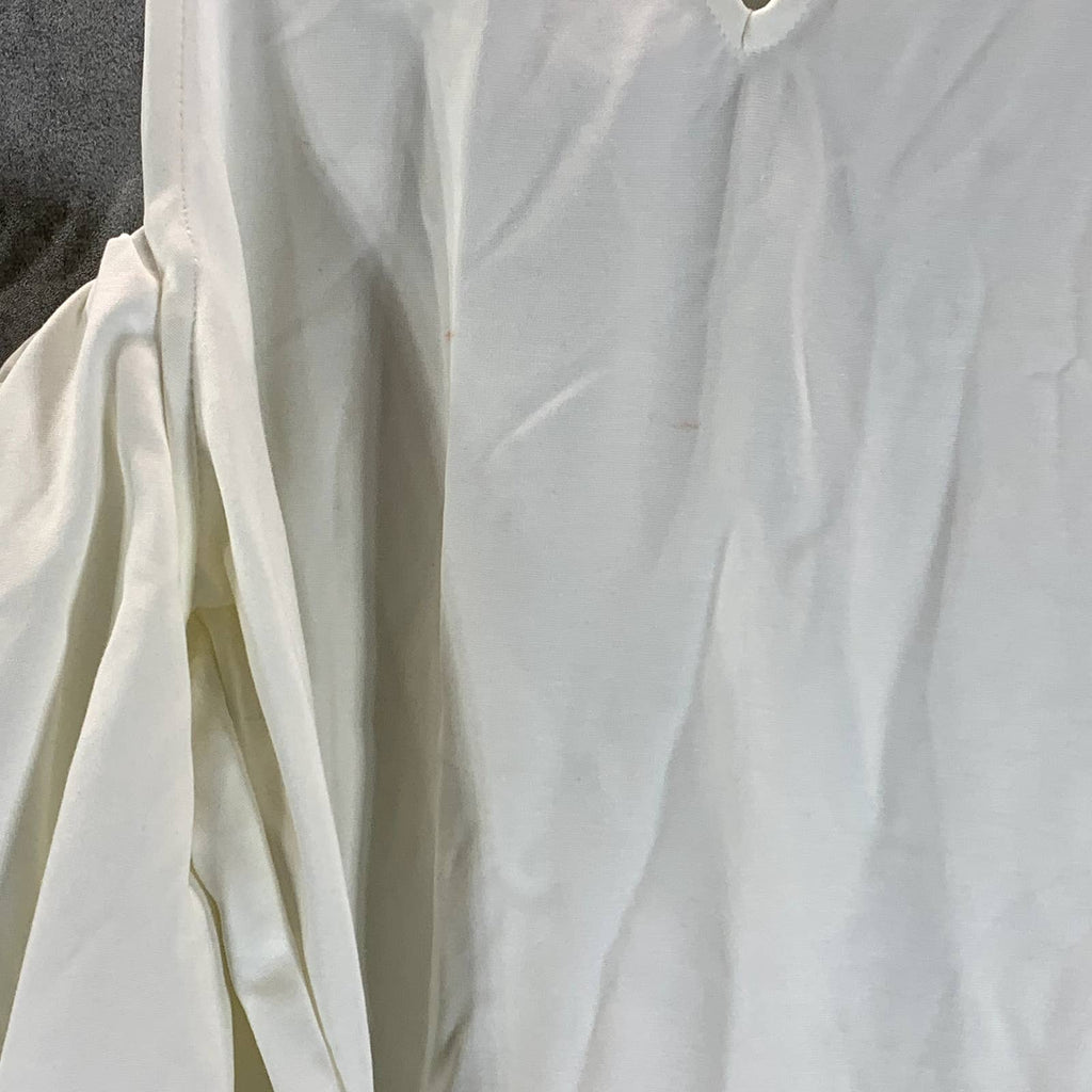 INC INTERNATIONAL Women's Washed White Cold-Shoulder Balloon Sleeve Top SZ L