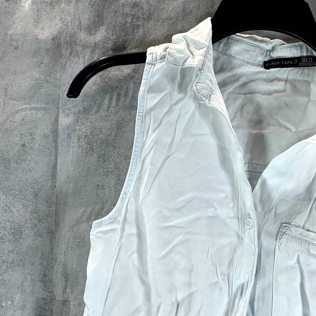 BLACK TAPE Women's Dusty Mint Wash Collared Sleeveless Button-Front Top SZ XS