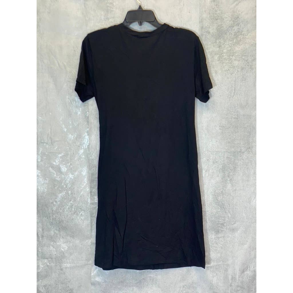 MICHAEL STARS Women's Solid Black Twist Waist Short Sleeve Mini Bodycon Dress SZ M