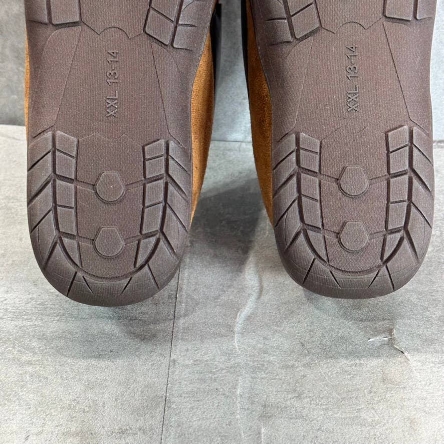 HAGGER Men's Tan Microsuede Fleece-Lined Venetian Memory Foam Slippers SZ XXL