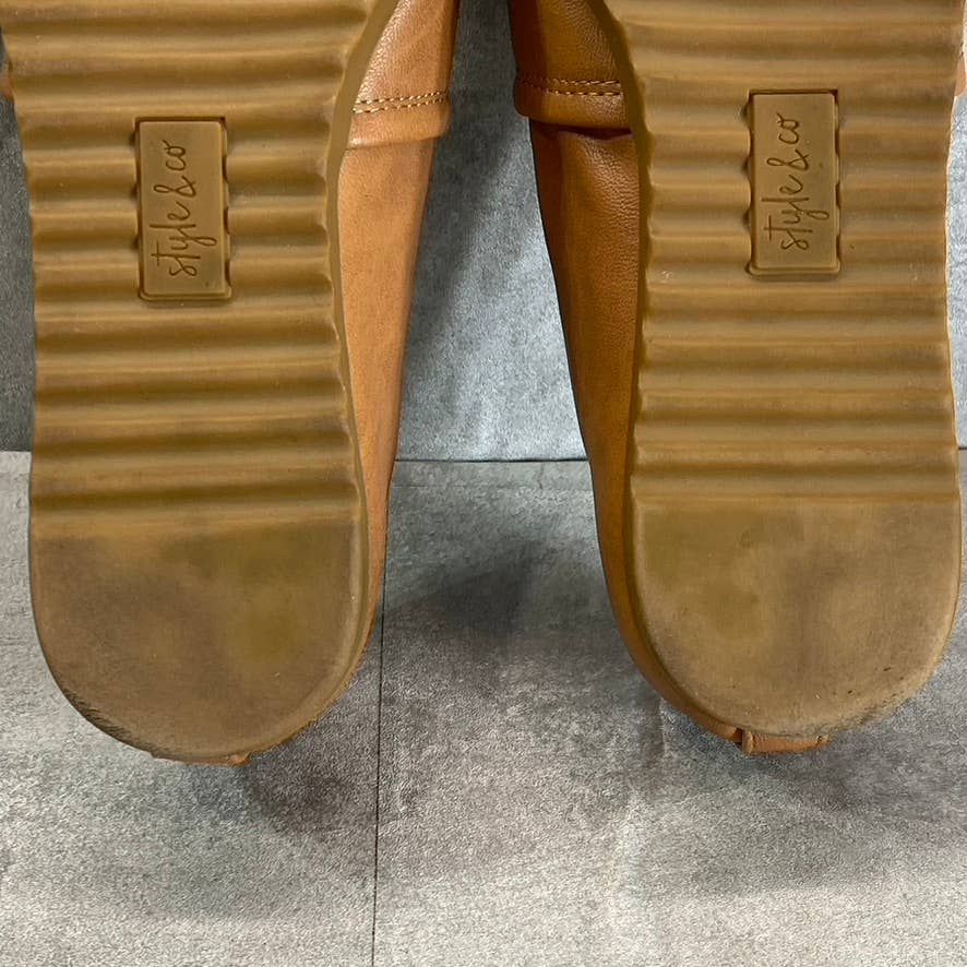 STYLE & CO Women's Coffee Smooth Faux-Leather Nouraa Round-Toe Slip-On Flats