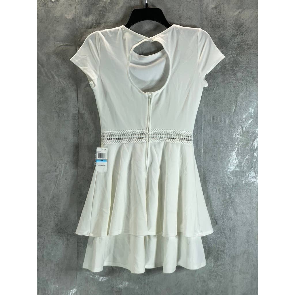 B. DARLIN Juniors' Off-White Tiered Crochet-Trim Fit & Flare Mini Dress SZ 5/6