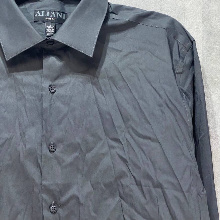 ALFANI Dark Grey Slim-Fit Stretch Solid Dress Shirt SZ L