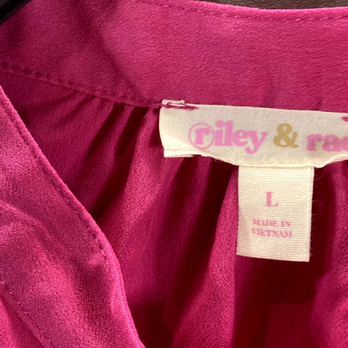 RILEY & RAE Women's Legacy Pink Iris Puff-Shoulder 3/4 Sleeve Button-Up Top SZ L