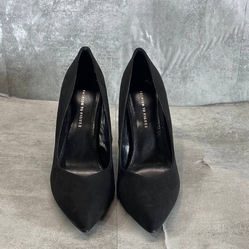 FASHION TO FIGURE Women's Wide Black Faux Suede Penelope Pointed-Toe Pumps SZ 8W
