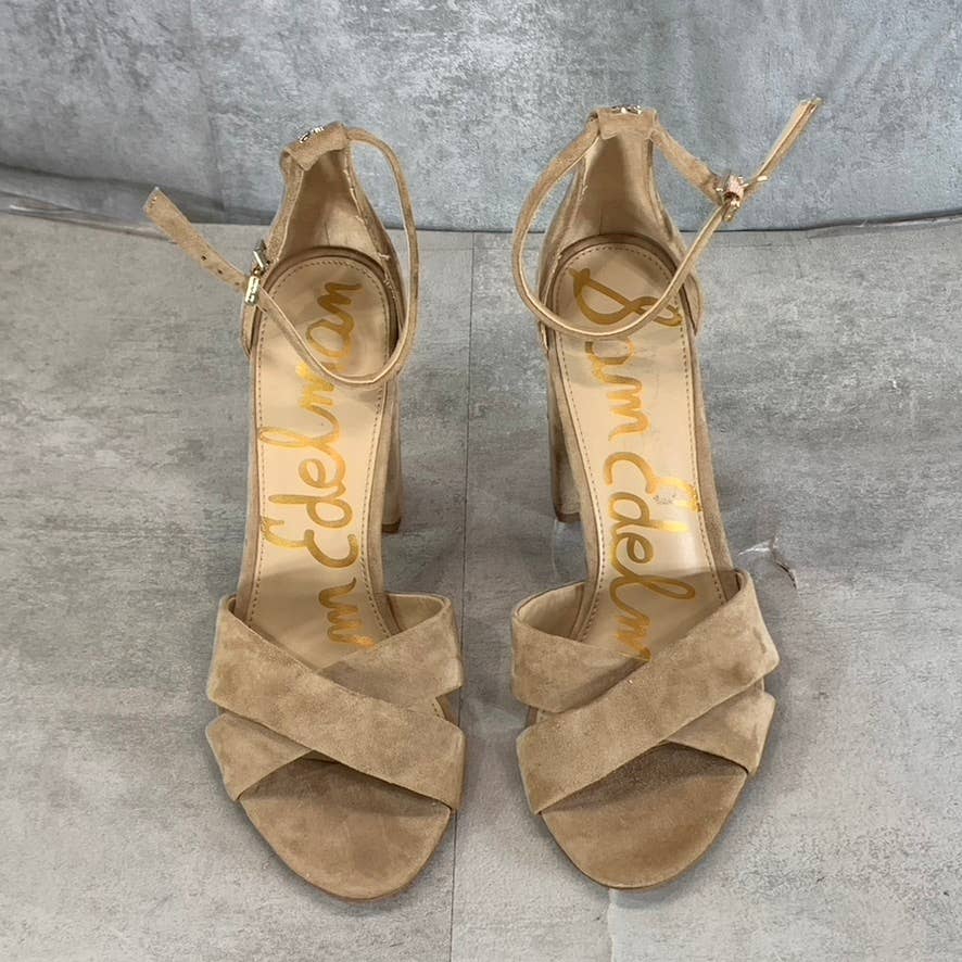 SAM EDELMAN Women's Oatmeal Yancy Ankle-Strap Block-Heel Sandals SZ 10