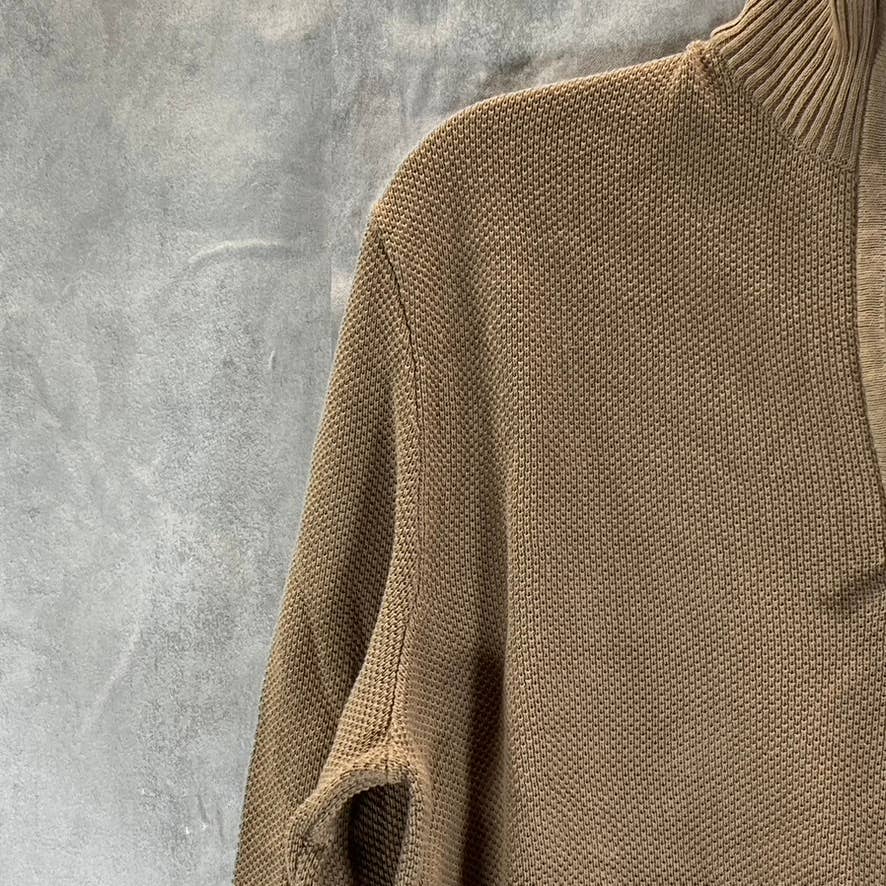 CLUB ROOM Men's Cracked Walnut Quarter-Zip Stand-Collar Textured Sweater SZ S