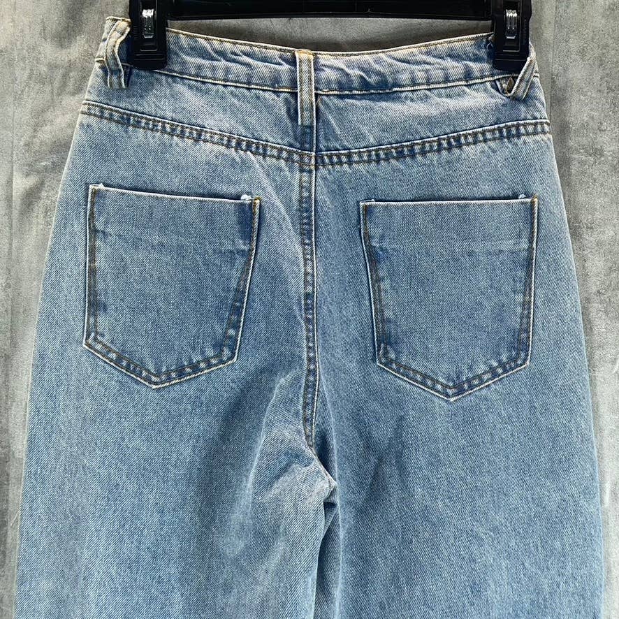 LE LIS COLLECTION Women's Blue Denim Straight-Leg Distressed High-Rise Jeans SZS