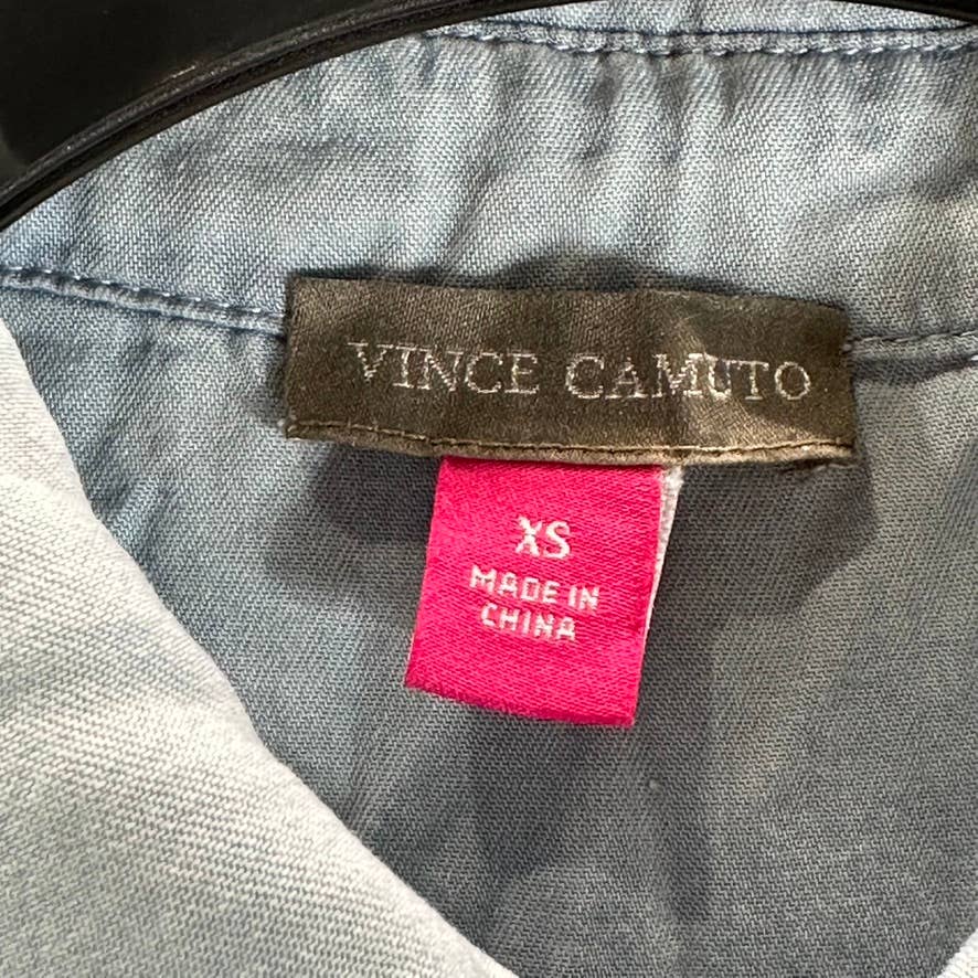 VINCE CAMUTO Women's Arctic Surf Denim Tab-Sleeve Button-Down Top SZ XS