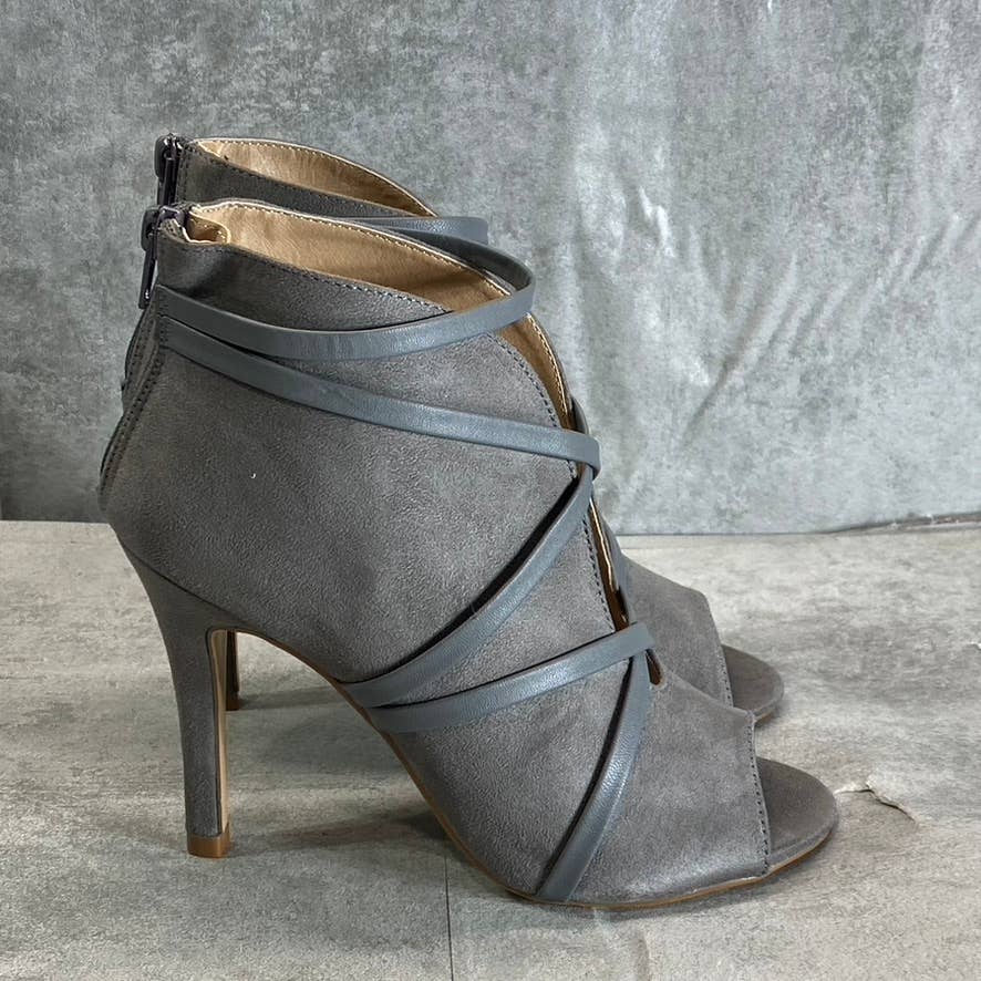 JOURNEE COLLECTION Grey Samara Round Peep-Toe Back Zip Stiletto Bootie SZ 6