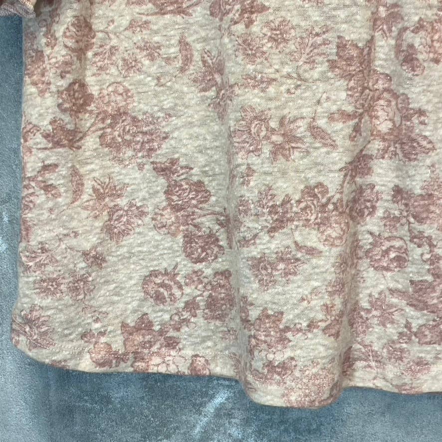 COMO VINTAGE Women's Apple Butter Combo Printed V-Neck Ruched Elbow Sleeve Top SZ S