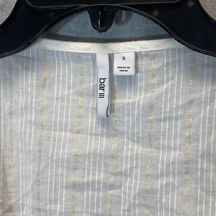 BAR III Women's Bright White Striped Detail Puff Sleeve V-Neck Wrap Blouse SZ S