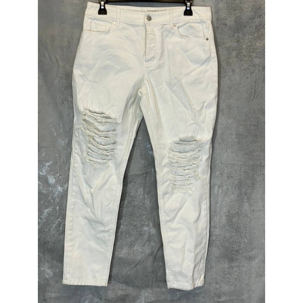 AFRM Women's White Luisa Distressed High-Rise Ankle Crop Skinny Denim Jeans SZ26
