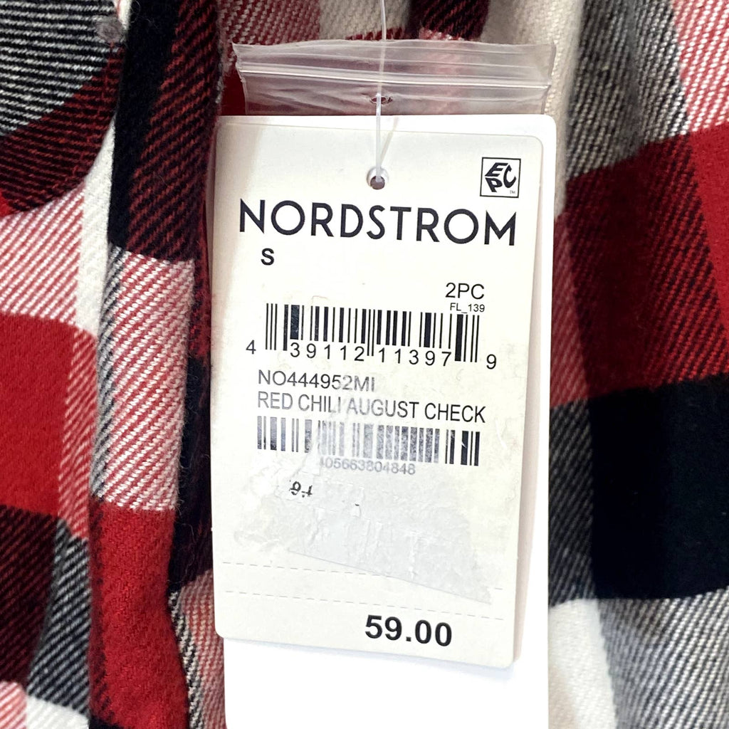 NORDSTROM Women's Red Chili August Check 2-Piece Button-Front Pull-on Pajama Set SZ S