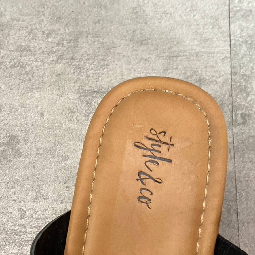 STYLE & CO Women's Black Smooth Violettee Slide Wedge Platform Sandals SZ 6