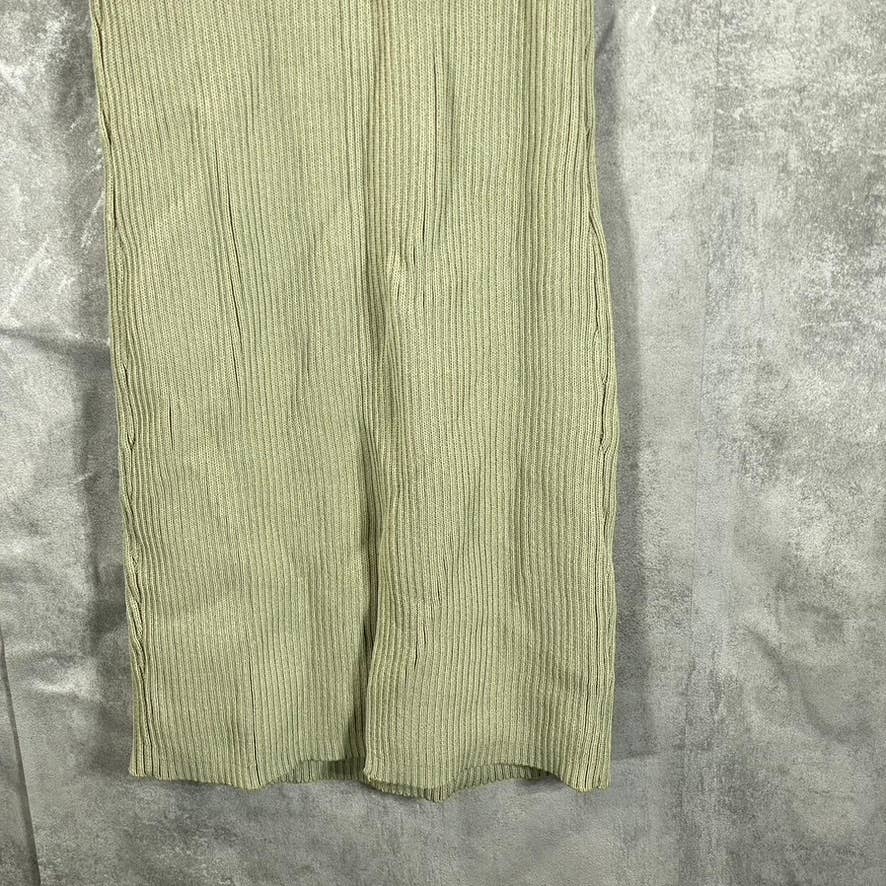GUESS Women's Light Matcha V-Neck Ribbed Engineered Bodycon Midi Dress SZ S