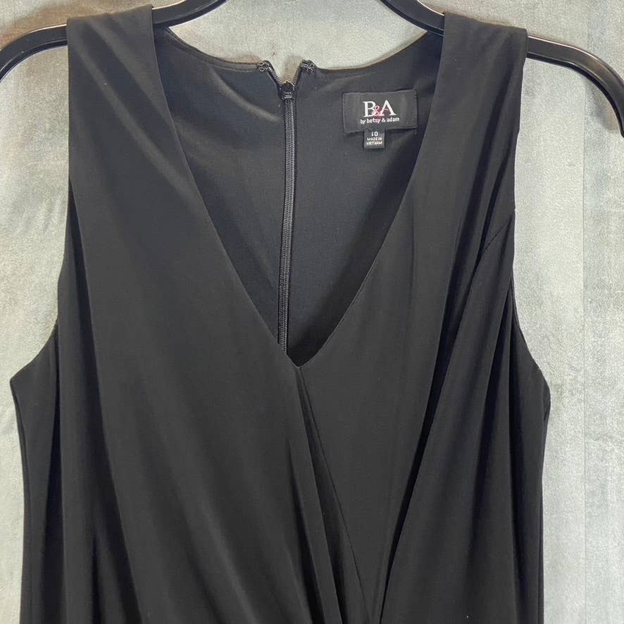 B&A BY BETSY & ADAM Women's Black V-Neck Side-Ruched Broach Gown SZ 10