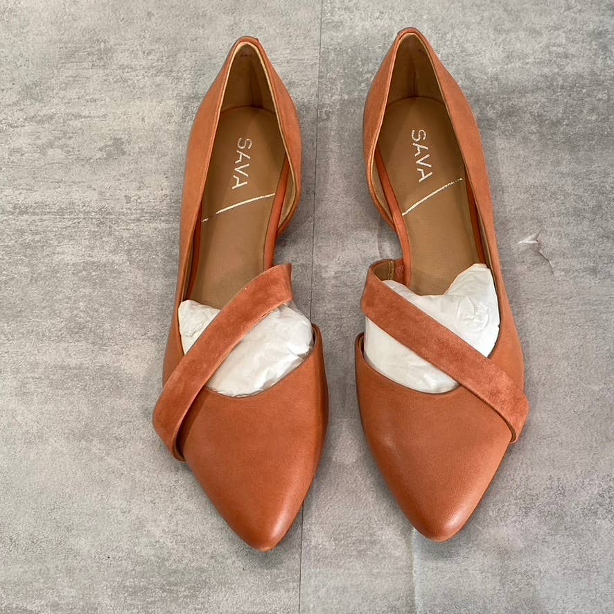 SAVA Women's Coral Leather Lennox Pointed-Toe Slip-On Memory Foam Flats SZ 9.5