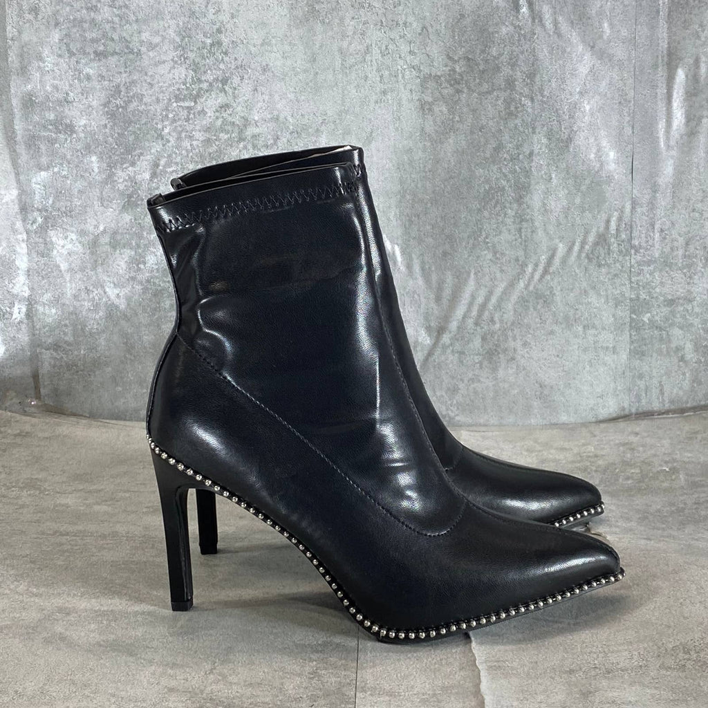 BAR III Women's Black Smooth Melanay Pointed-Toe Studded Stiletto Booties SZ 6.5