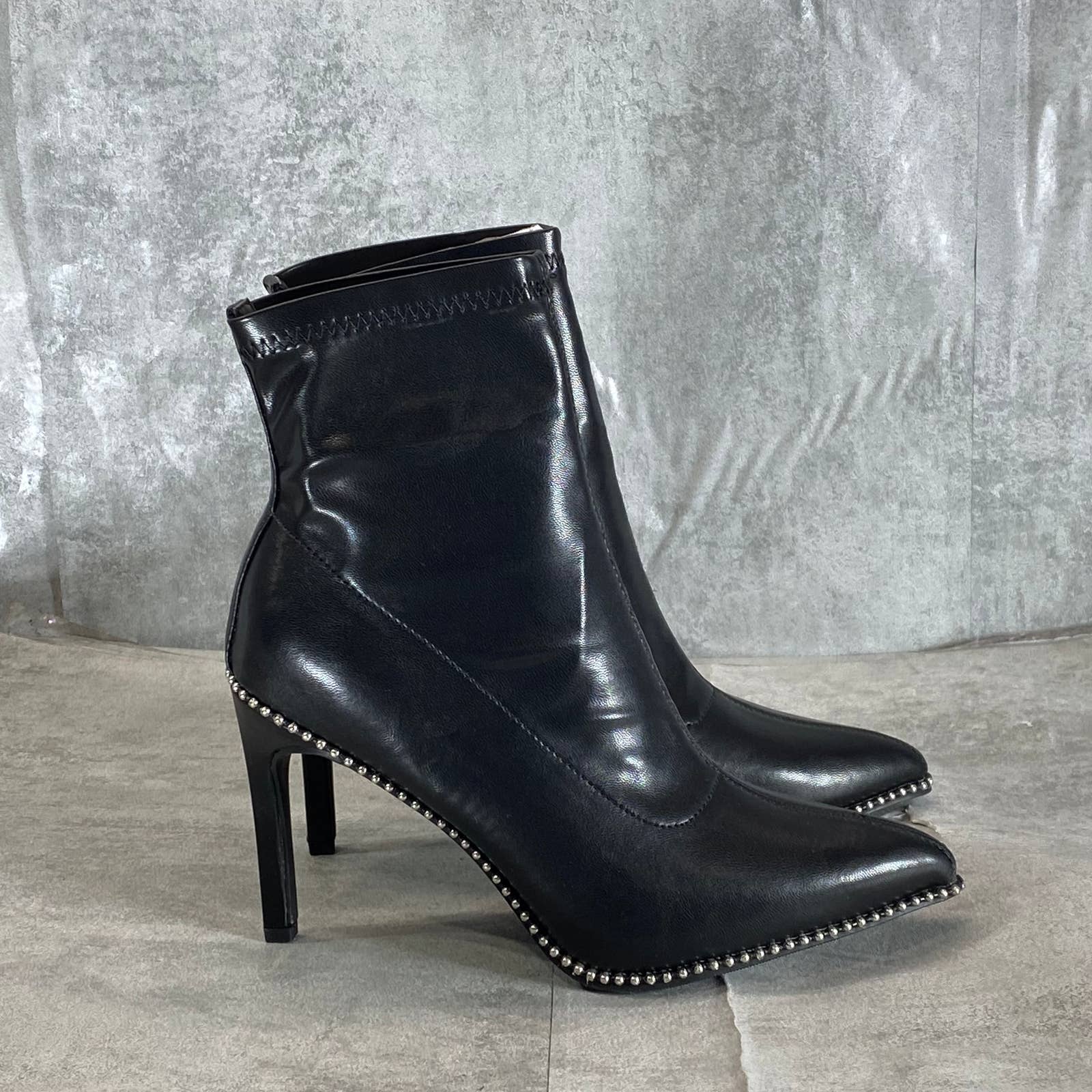 BAR III Women's Black Smooth Melanay Pointed-Toe Studded Stiletto Booties SZ 6.5