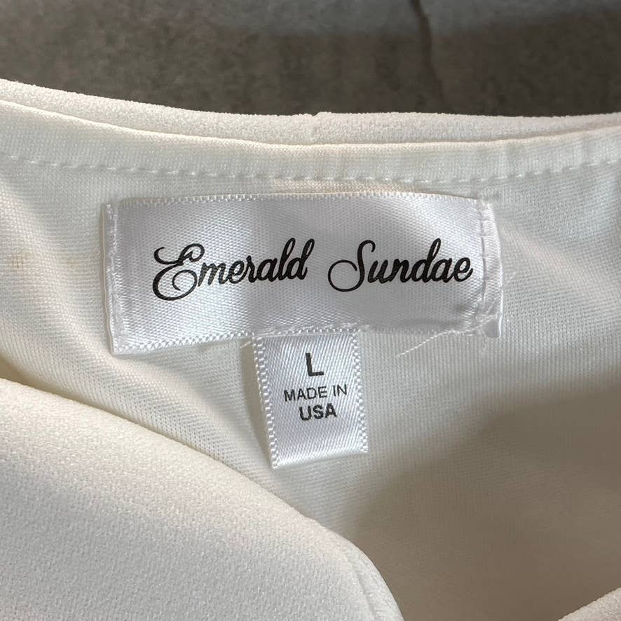 EMERALD SUNDAE Juniors' Ivory Off-The-Shoulder Bodycon Hi-Low Dress SZ L