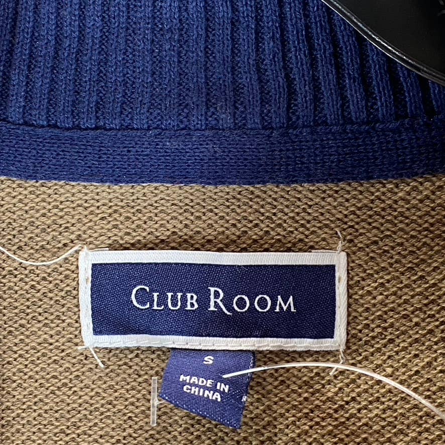 CLUB ROOM Men's Cracked Walnut Quarter-Zip Stand-Collar Textured Sweater SZ S