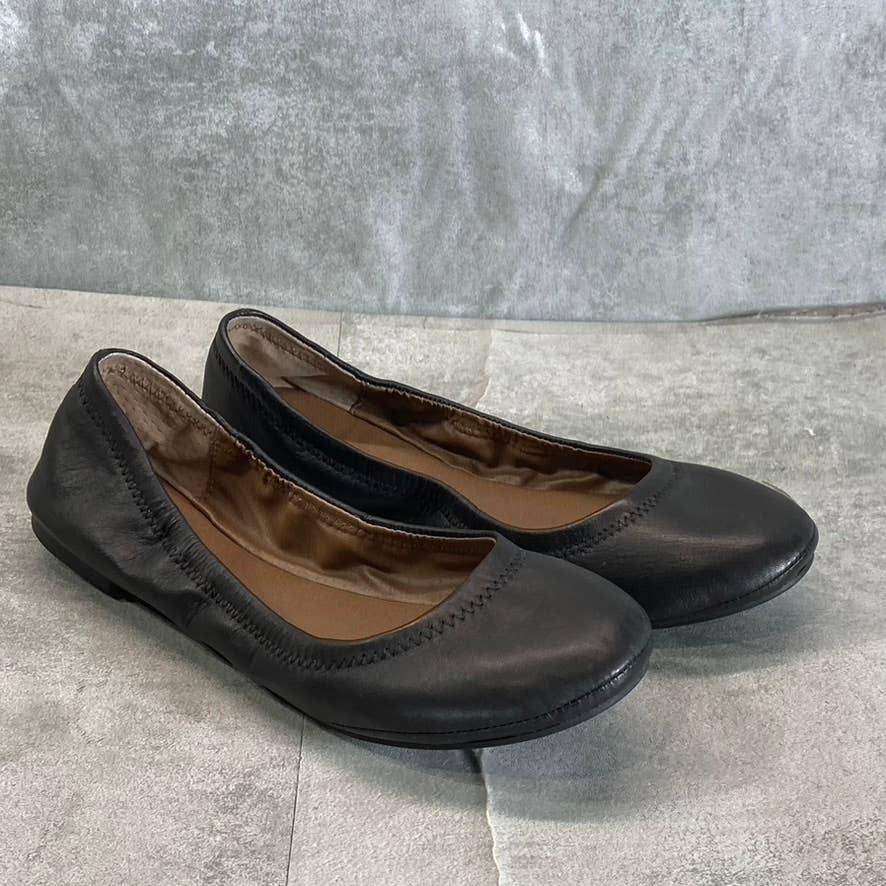 LUCKY BRAND Women's Black Leather Emmie Round-Toe Slip-On Ballet Flats SZ 6.5