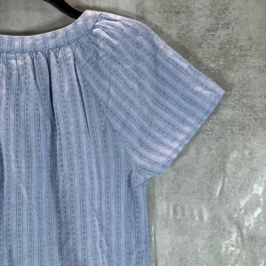 STYLE & CO Women's Pg Chambray Square-Neck Short-Sleeve Pointelle Top SZ XS