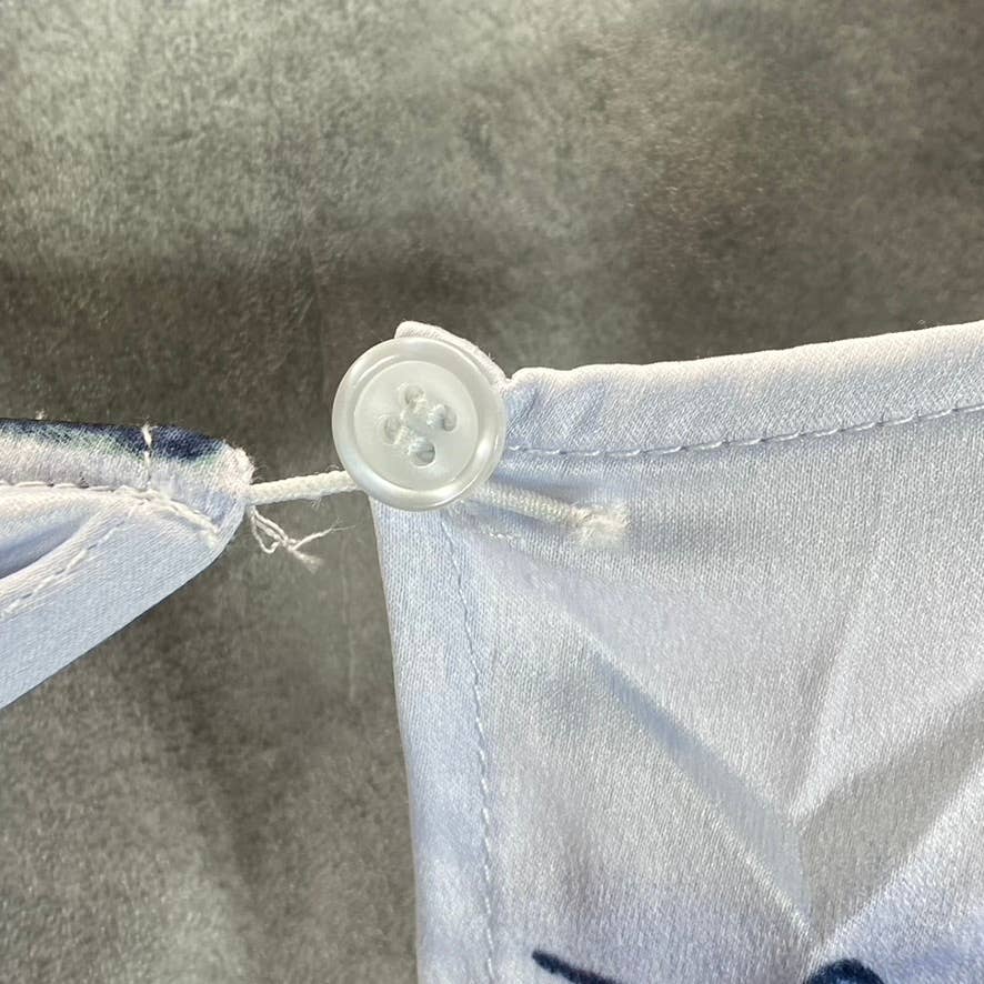 NINA PARKER Women's Plus Blue Butterfly Satin Trendy V-Neck Long-Sleeve Romper