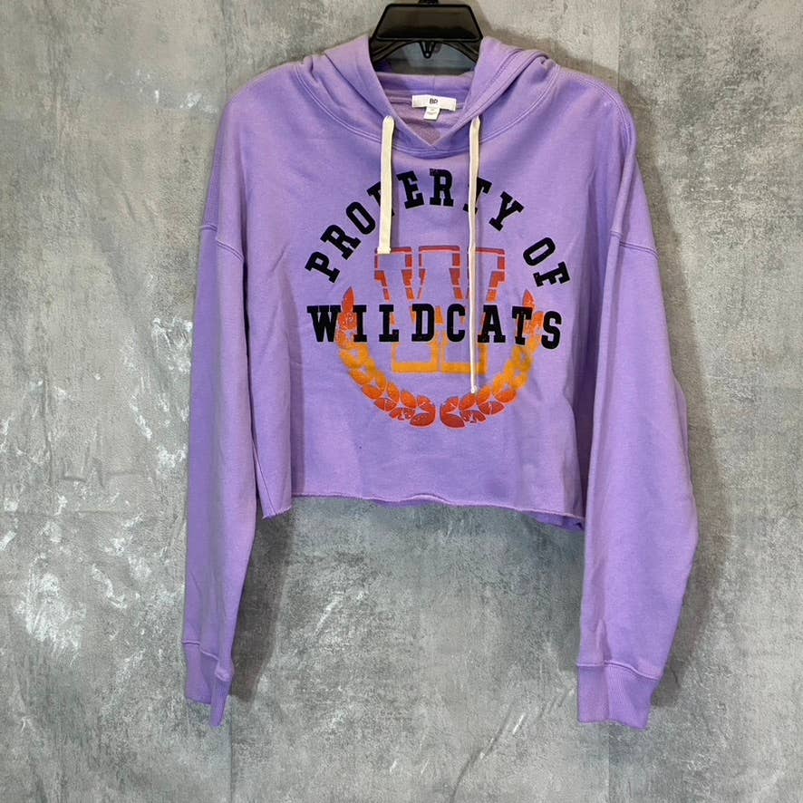 BP. Women's Purple Wildcats Cutoff Graphic Long Sleeve Pullover Hoodie SZ M