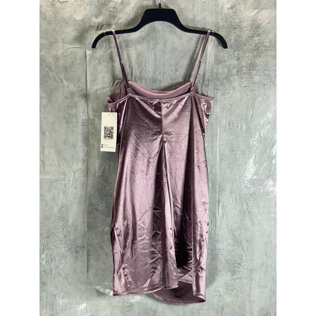EMERALD SUNDAE Juniors' Purple Satin Ruched Asymmetrical Bodycon Mini Dress SZ L