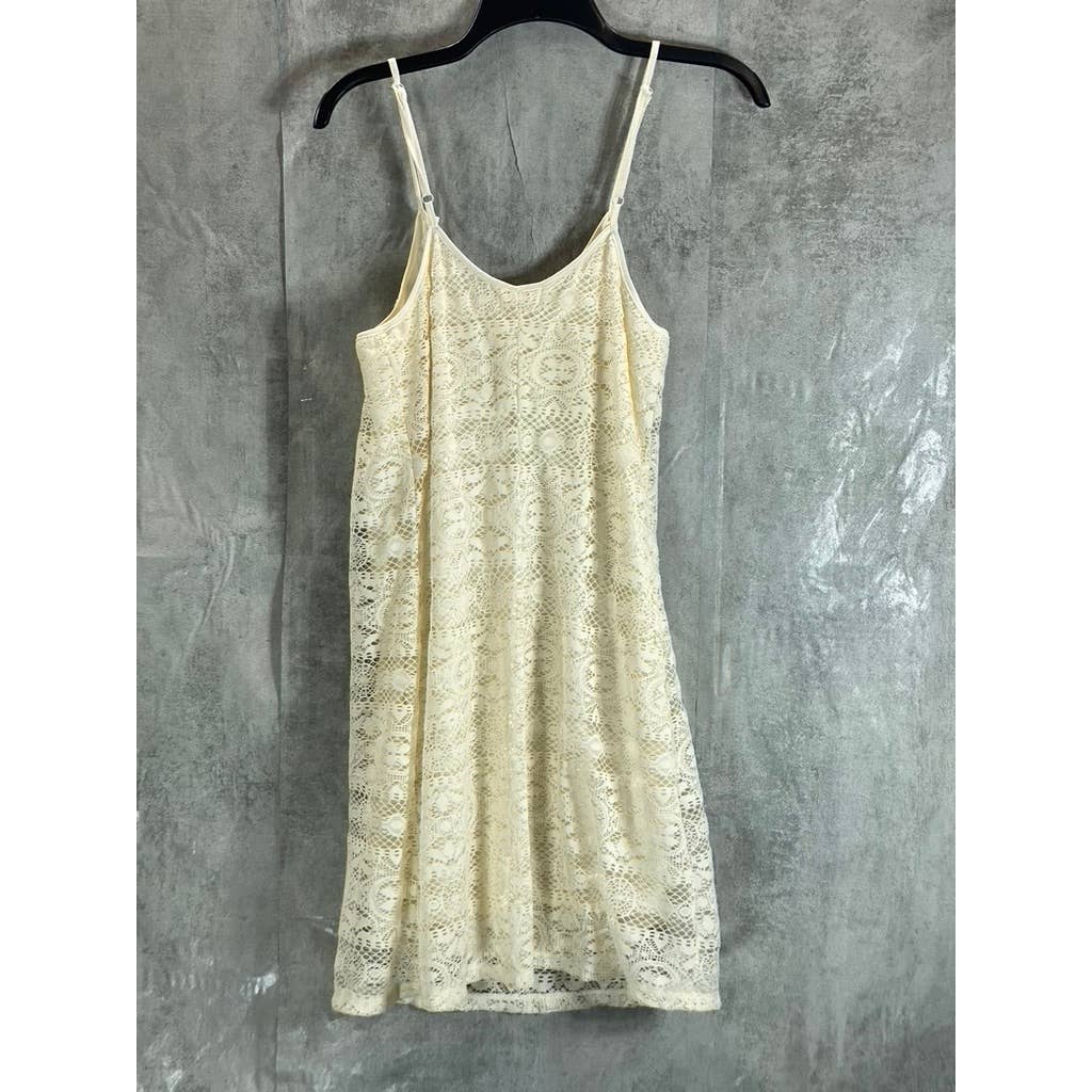 LOVE, FIRE Juniors' Ivory Scoop-Neck Adjustable Strap Lace Mini Dress SZ L