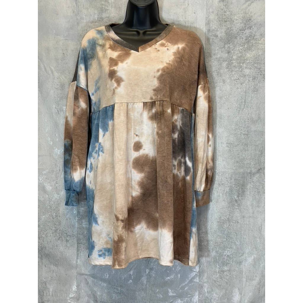 VELVET TORCH Women's Coco Tie-Dye V-Neck Long Sleeve A-Line Mini Dress SZ XS