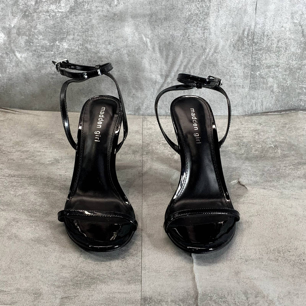 MADDEN GIRL Women's Black Patent Tasha Round-Toe Two-Piece Dress Sandals SZ 8.5