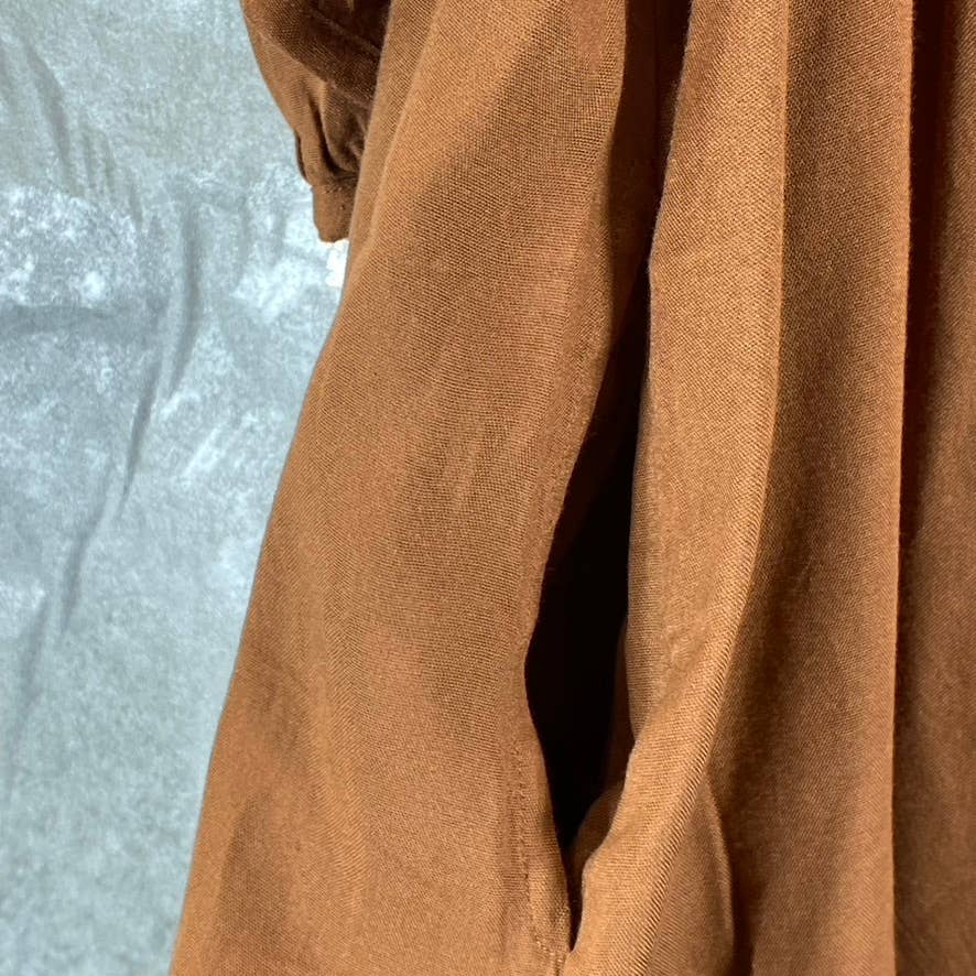 BELLDINI Women's Iced Latte/White Boho Embroidered V-Neck Chic Pocketed Dress