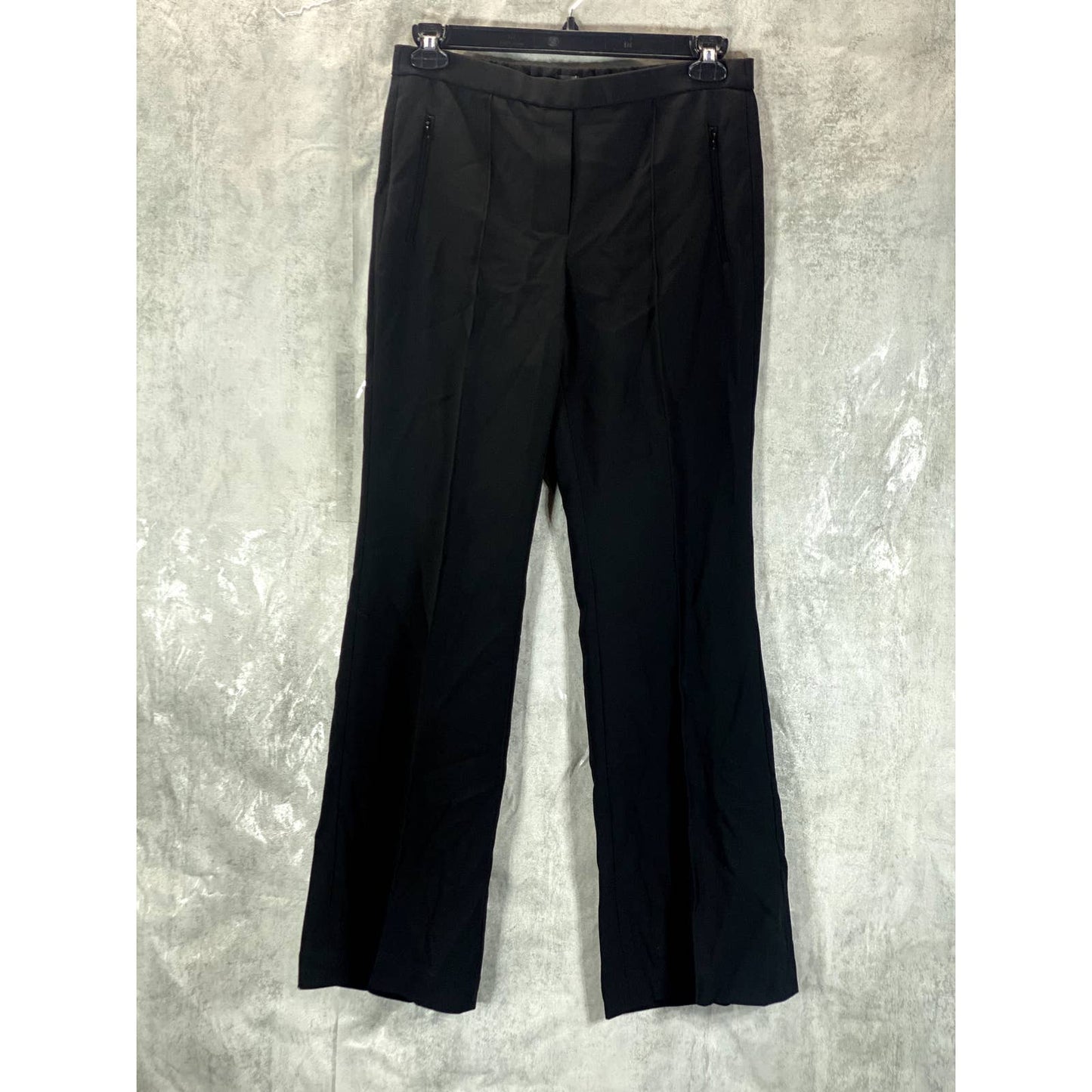 THEORY Women's Black Admiral Crepe Mid-Rise Demitria Pull-On Wide-Leg Pants SZ 8