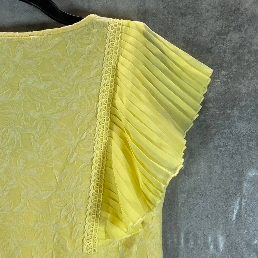 BELLDINI Women's Pineapple Textured Pleated Ruffle-Sleeve V-Neck Top SZ S