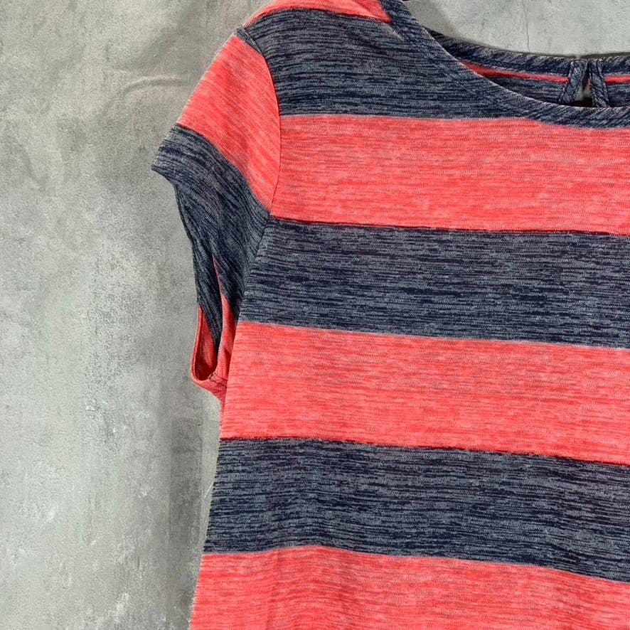 NAUTICA Women's Hibiscus Striped Scoop-Neck Short-Sleeve Keyhole Top SZ XL