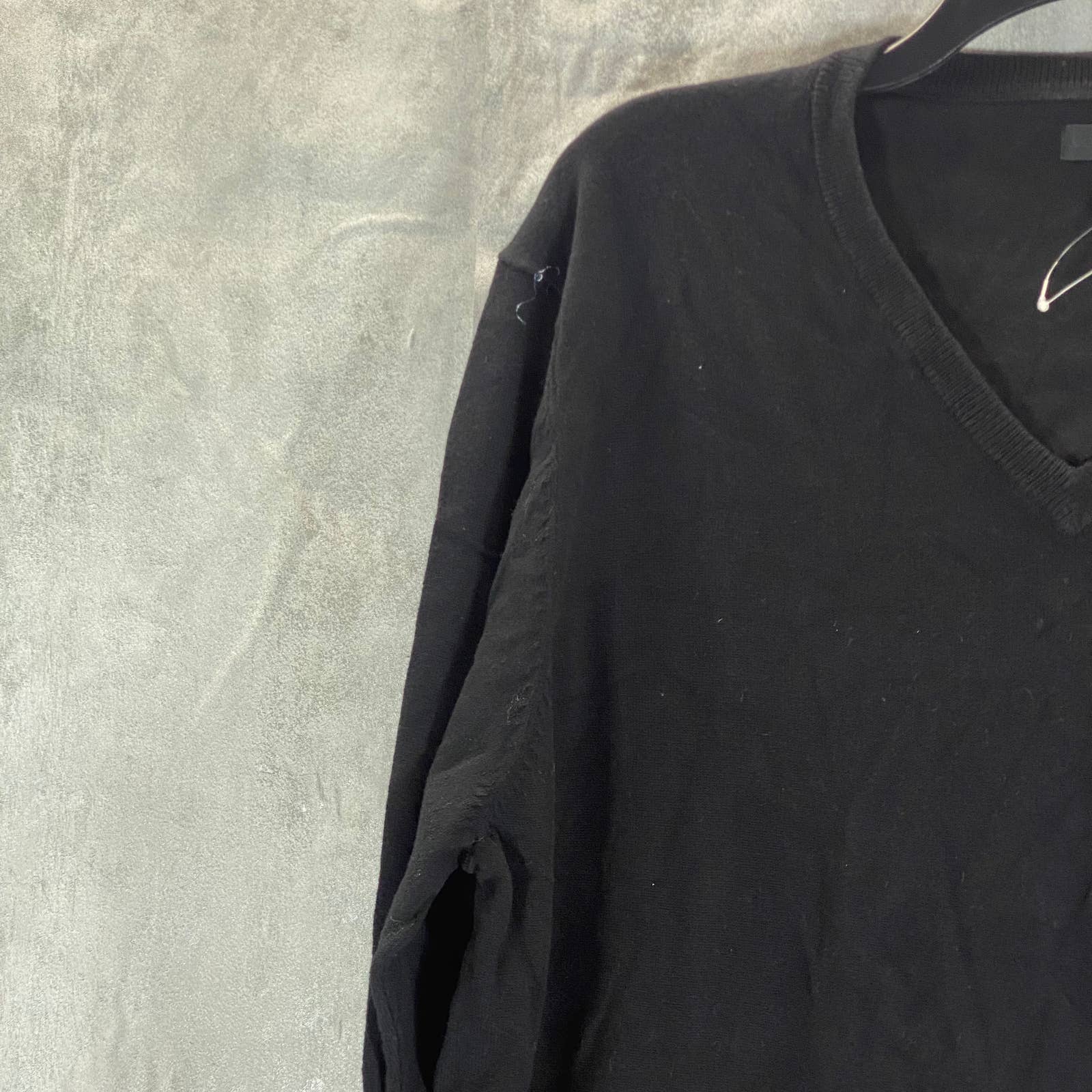 ALFANI Men's Deep Black Solid V-Neck Cotton Long-Sleeve Pullover Sweater SZ L