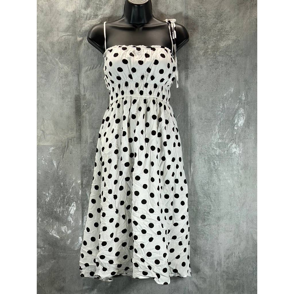 LINE AND DOT Women's White/Black Dot Sunday Polka Dot Midi Dress SZ S