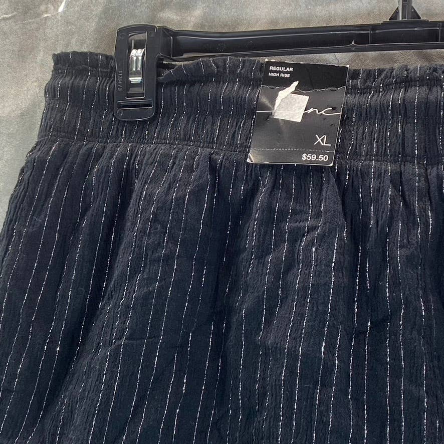 INC INTERNATIONAL Women's Deep Black High-Rise Smocked Tassel-Tie Shorts SZ XL