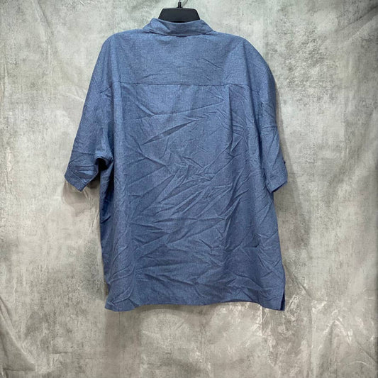 CUBAVERA Big & Tall Blue Pintuck Embroidered Chambray Short Sleeve Shirt SZ 2X