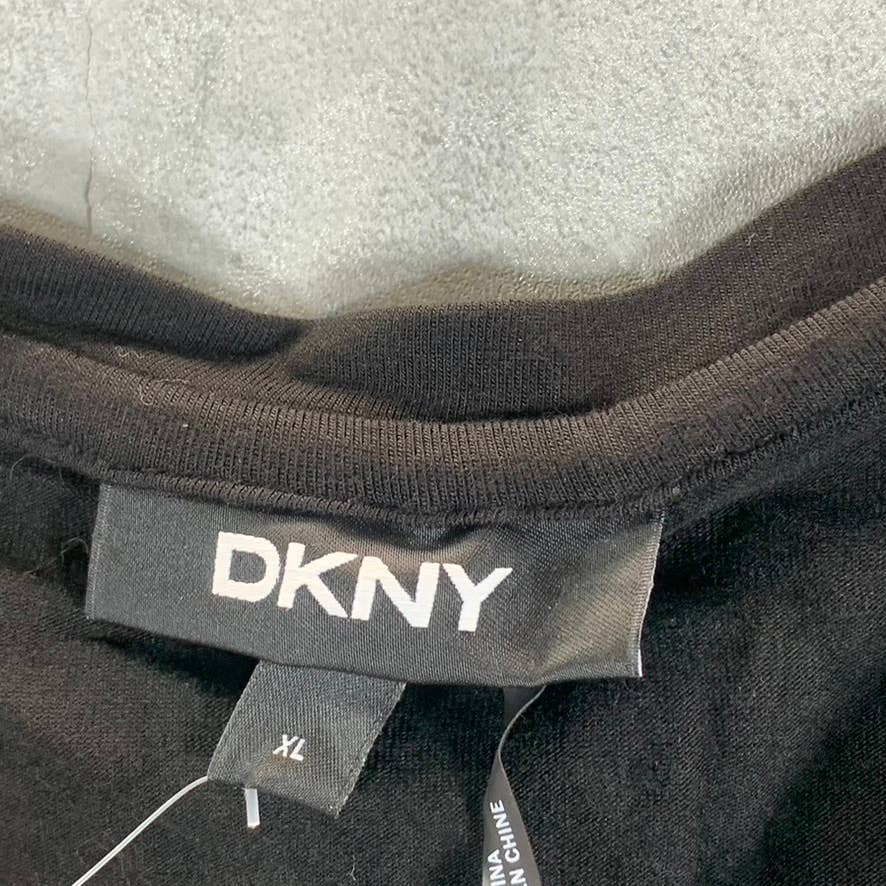 DKNY Women's Solid Back Mixed-Media Crewneck Short Puff Sleeve Top SZ XL