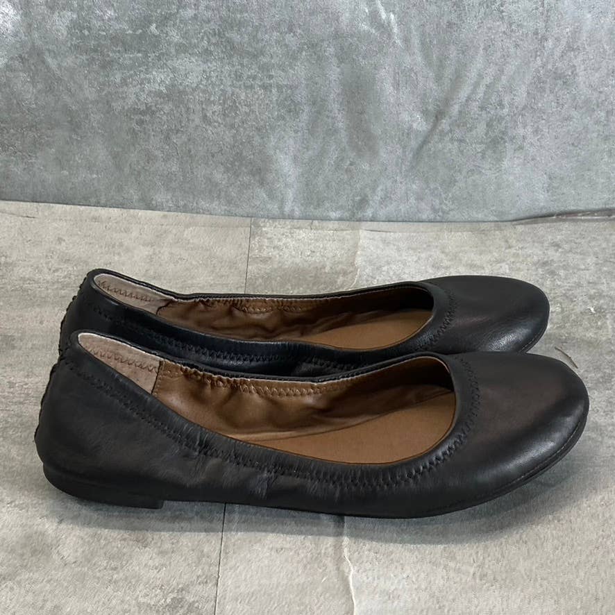 LUCKY BRAND Women's Black Leather Emmie Round-Toe Slip-On Ballet Flats SZ 6.5