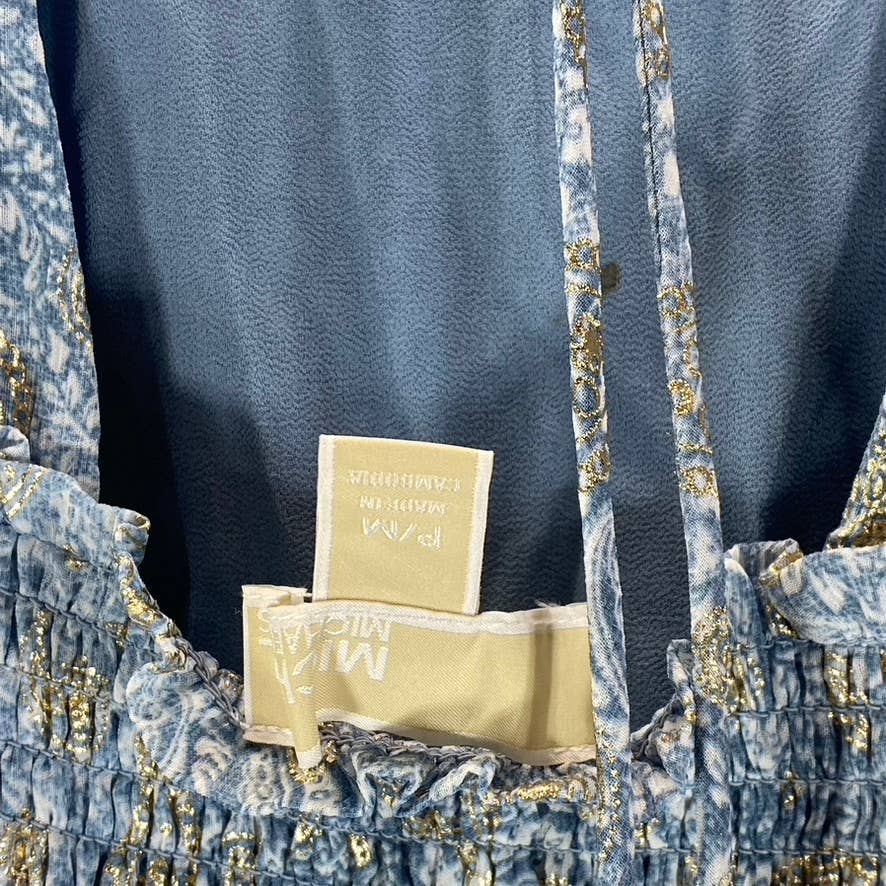 MICHAEL MICHAEL KORS Women's Petite Chambray Paisley Smocked Ruffle Dress SZ P/M