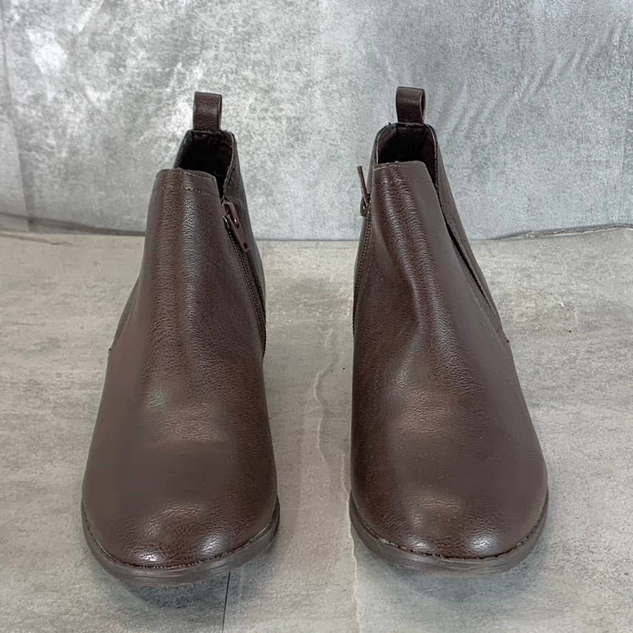 SUN+STONE Women's Brown Cadee Memory Foam Slip-On Block Heel Ankle Booties SZ 10