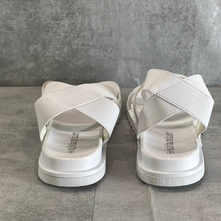 OLIVIA MILLER Women's White Nicola Stretchy Ankle Strap Slide Flat Sandals SZ 9