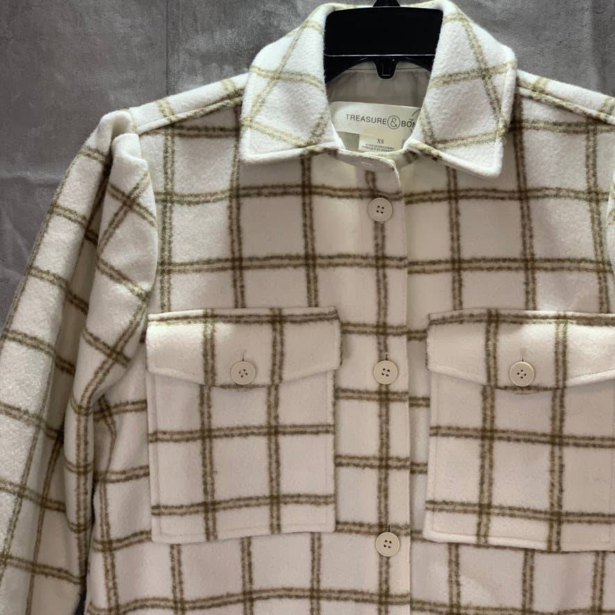 TREASURE & BOND Ivory Carsonpane Plaid Puff Sleeve Shirt Jacket SZ XS